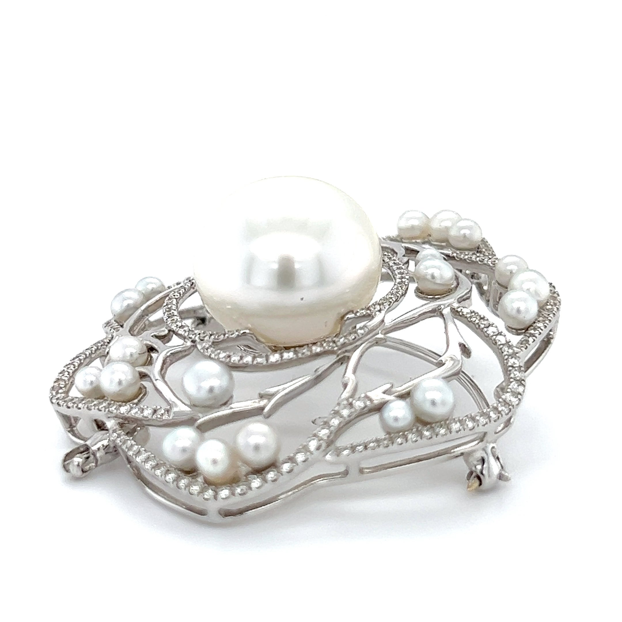 The Camelia - Australian South Sea 16mm Pearl & Diamond Pendant
