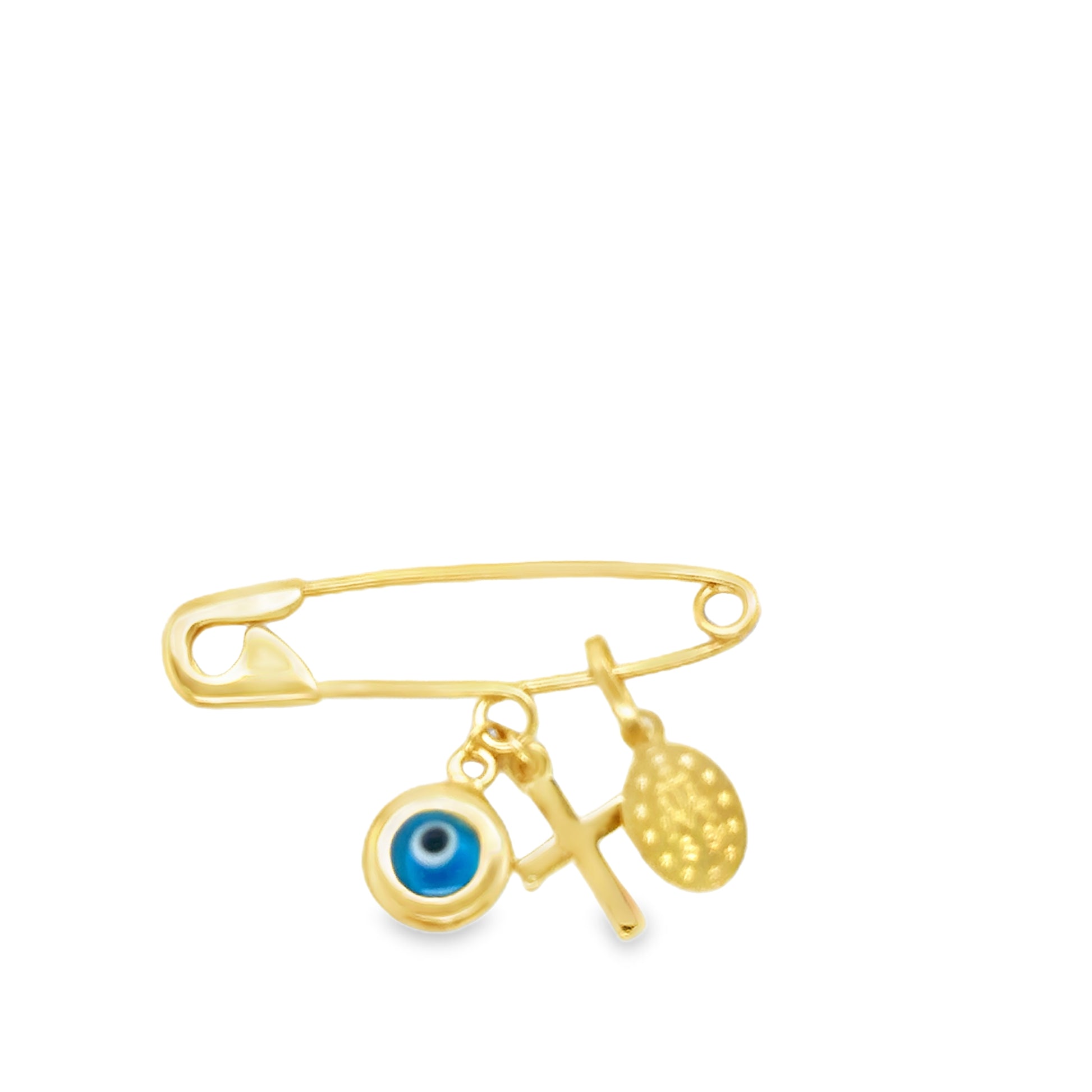 Mini Pin Yellow Gold Evil Eye Virgin Mary Cross