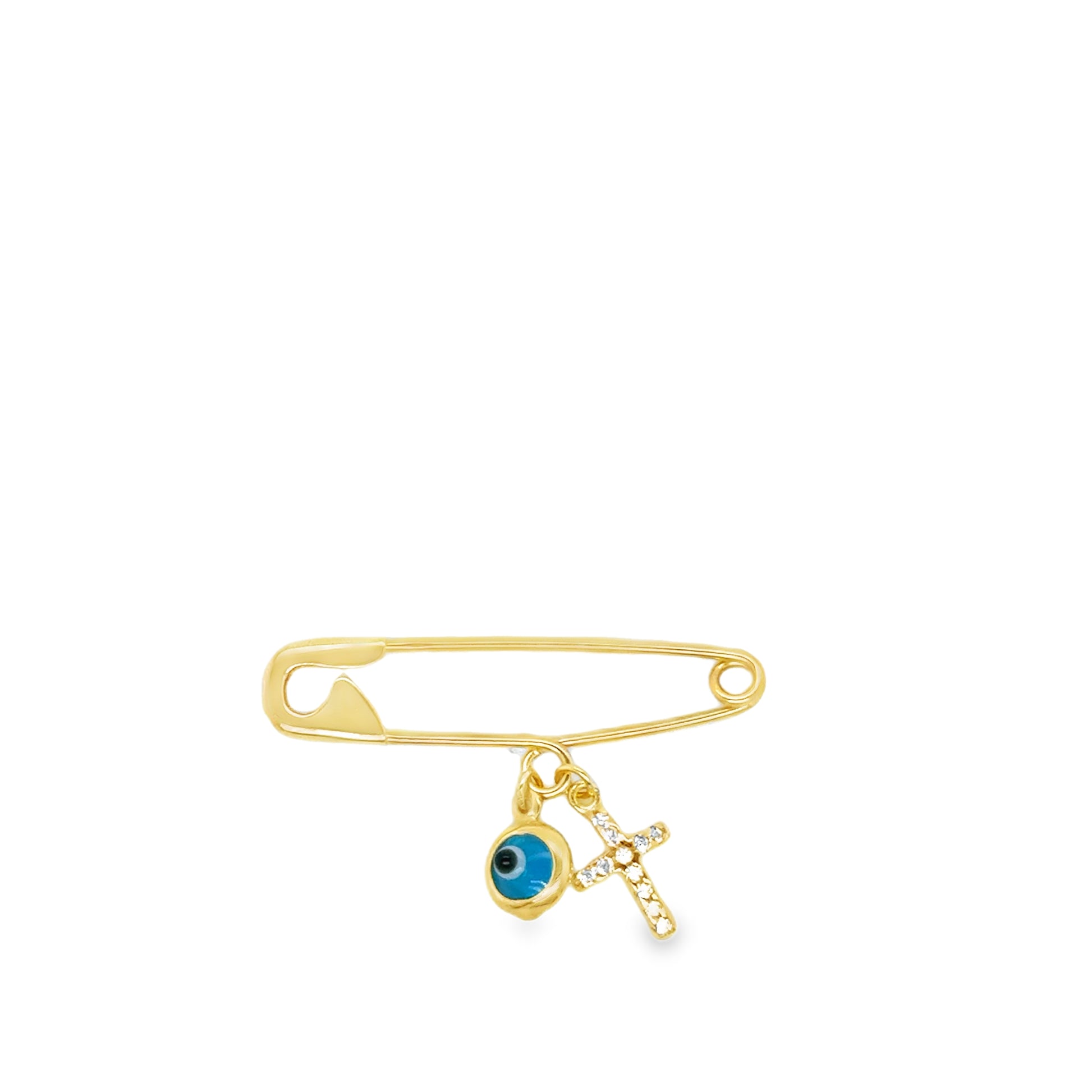 Mini Pin Yellow Gold Evil Eye Diamond Cross