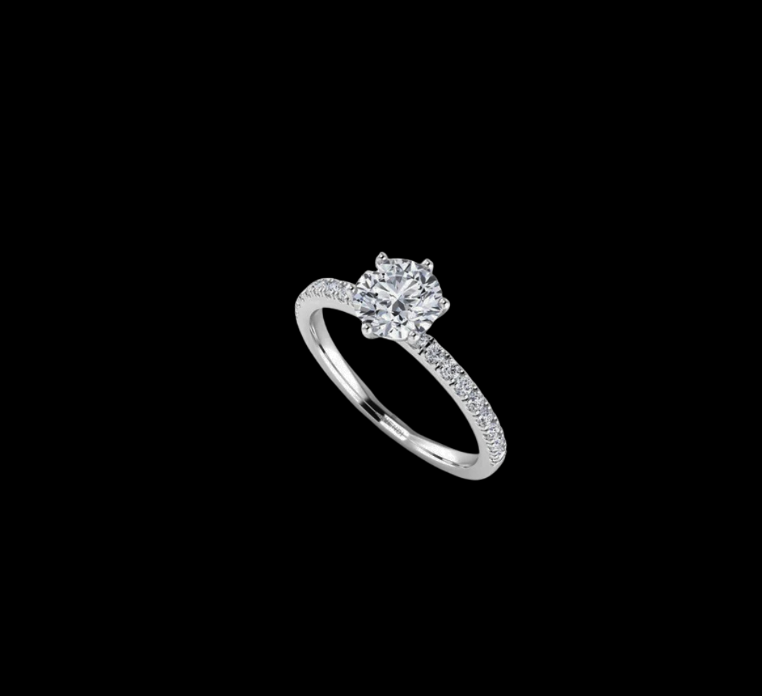 Six Claw Round Pave Engagement Ring