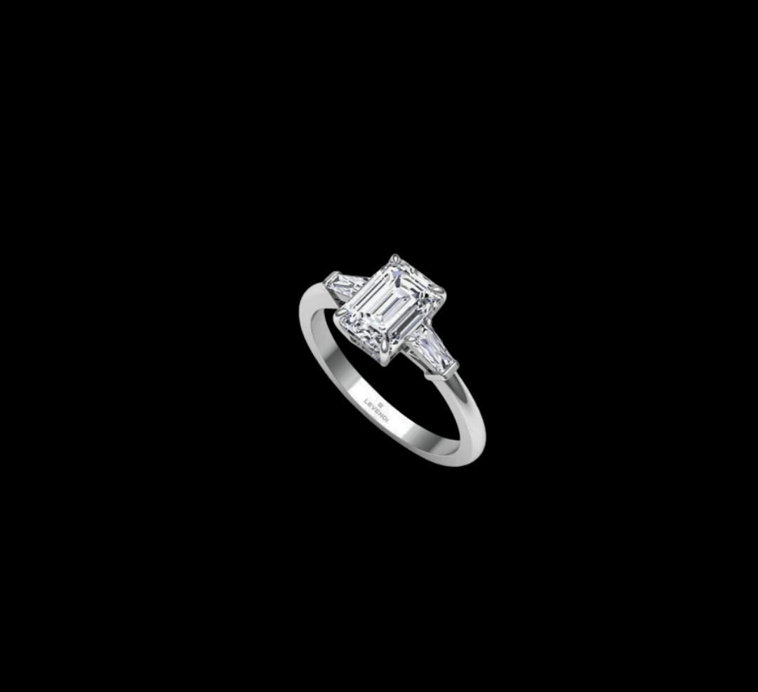 Trilogy Emerald and Tapered Baguettes Engagement Ring