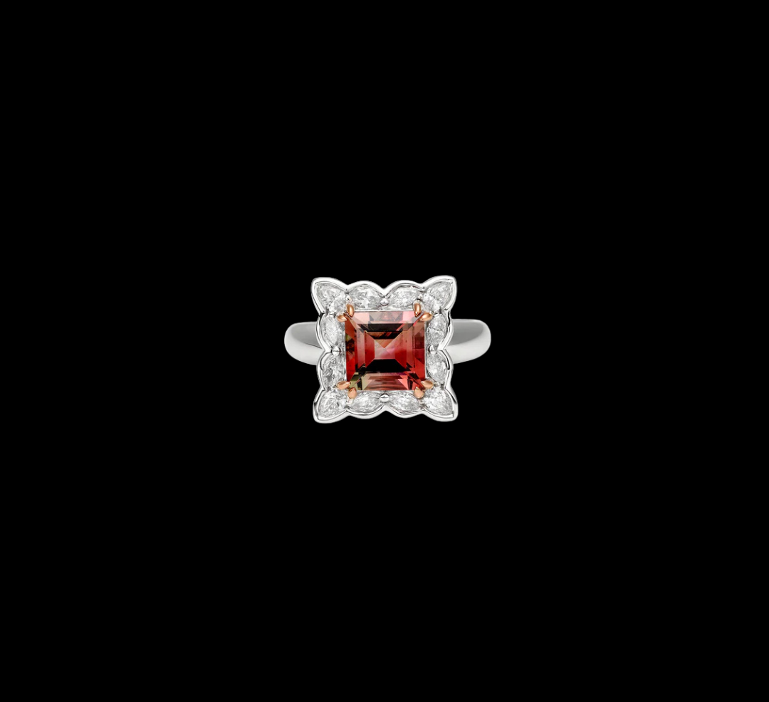 Square Pink Tourmaline & Diamond Ring
