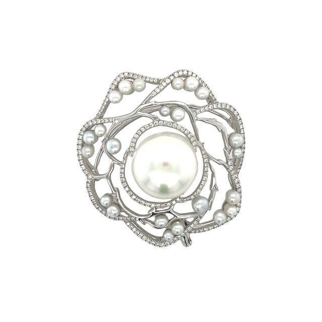 The Camelia - Australian South Sea 16mm Pearl & Diamond Pendant