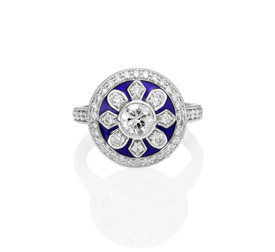 Blue Enamel Diamond Ring