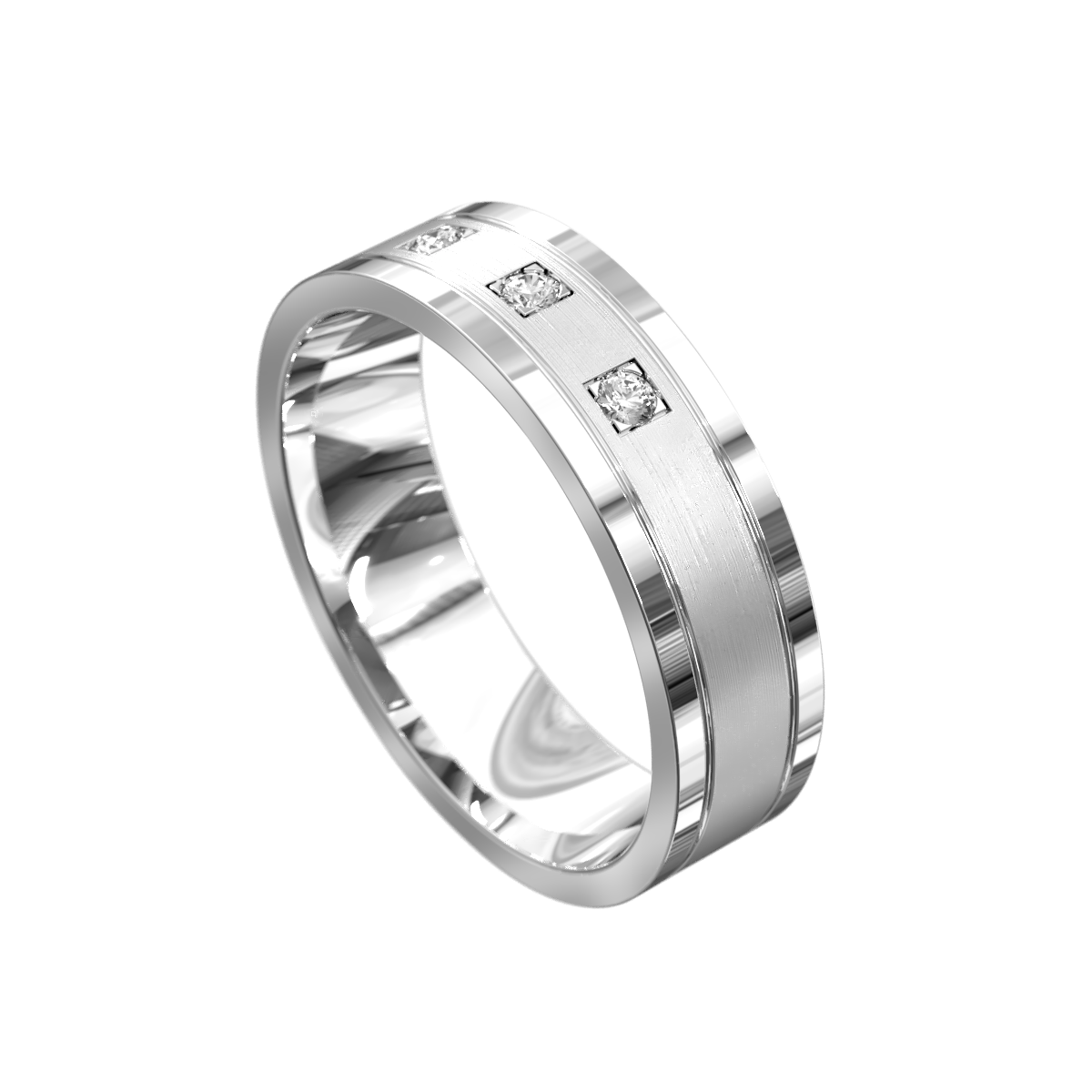 Matt & Polished Three Stone Diamond Ring