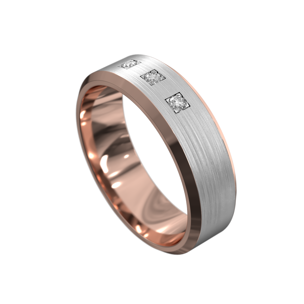 Matt & Polished Three Stone Bevel Diamond Ring