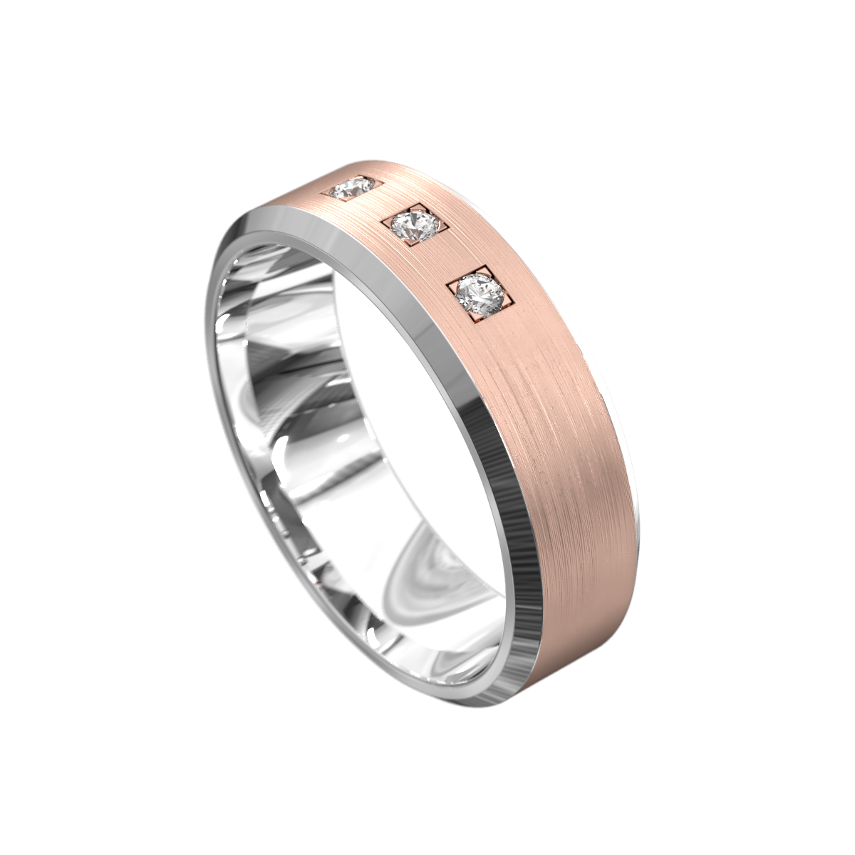 Matt & Polished Three Stone Bevel Diamond Ring