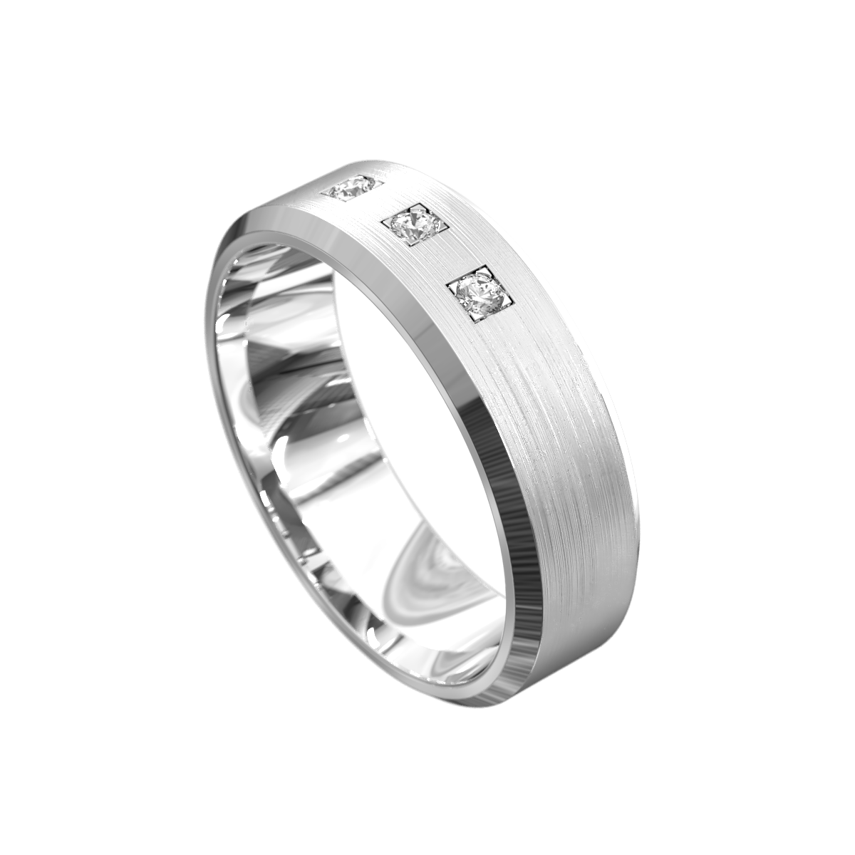 Matt & Polished Three Stone Bevel Diamond Ring