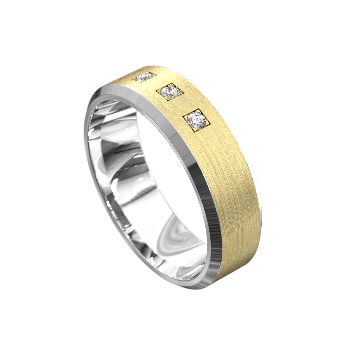 Matt & Polished Three Stone Bevel Diamond Ring