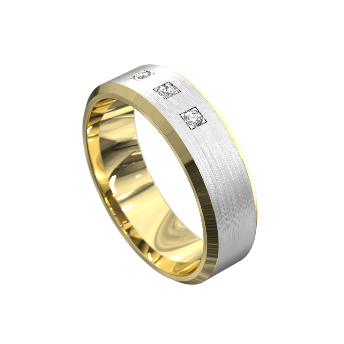 Matt & Polished Three Stone Bevel Diamond Ring