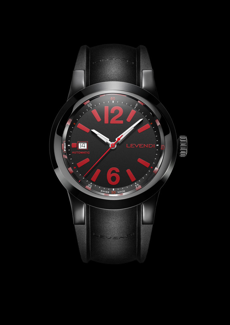 ITHACA SPORTS - BLACK PVD CASE RED NUMBERS LEV013