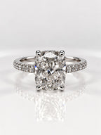 Elongated Cushion Diamond Pavé Engagement Ring – front view, 14ct white gold