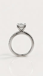 Elongated Cushion Diamond Pavé Engagement Ring – side view, 14ct white gold
