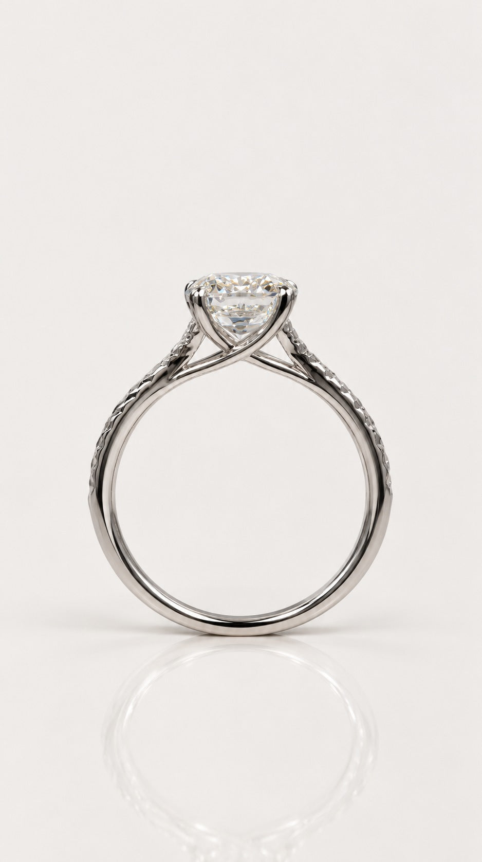 Emerald Cut Diamond Pavé Engagement Ring – side view, 18ct white gold