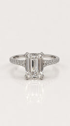 Emerald Cut Diamond Pavé Engagement Ring – front view, 18ct white gold