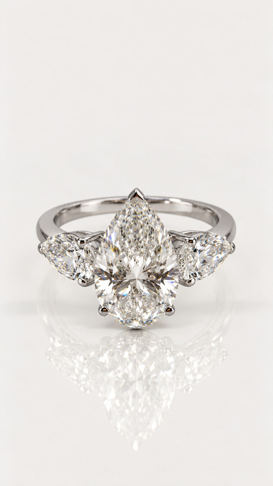 Pear Cut Diamond Trilogy Engagement Ring – front view
