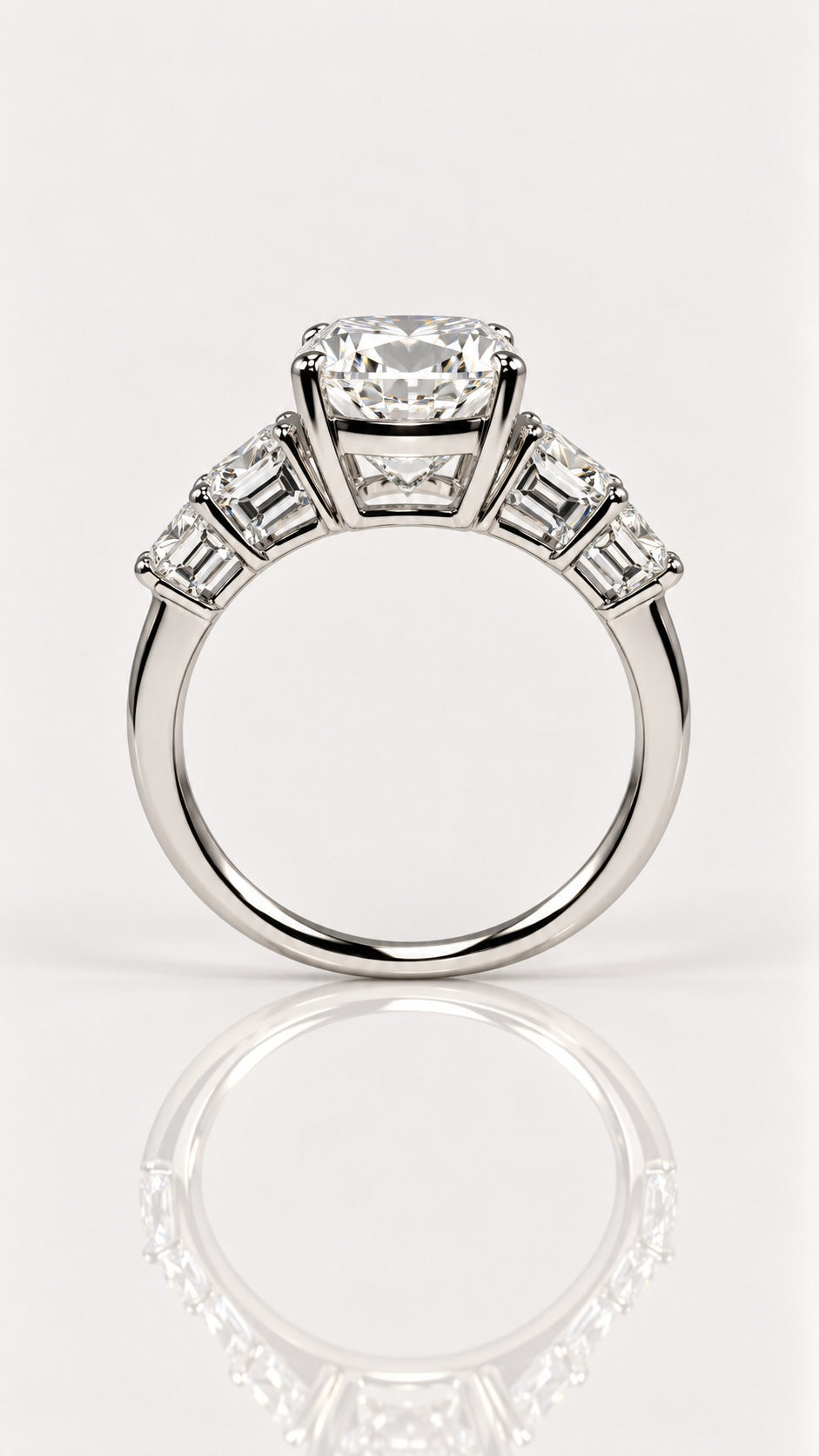 Elongated Cushion Diamond Five-Stone Engagement Ring – side view, white gold