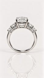 Elongated Cushion Diamond Five-Stone Engagement Ring – side view, white gold