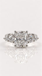 Elongated Cushion Diamond Five-Stone Engagement Ring – front view, white gold