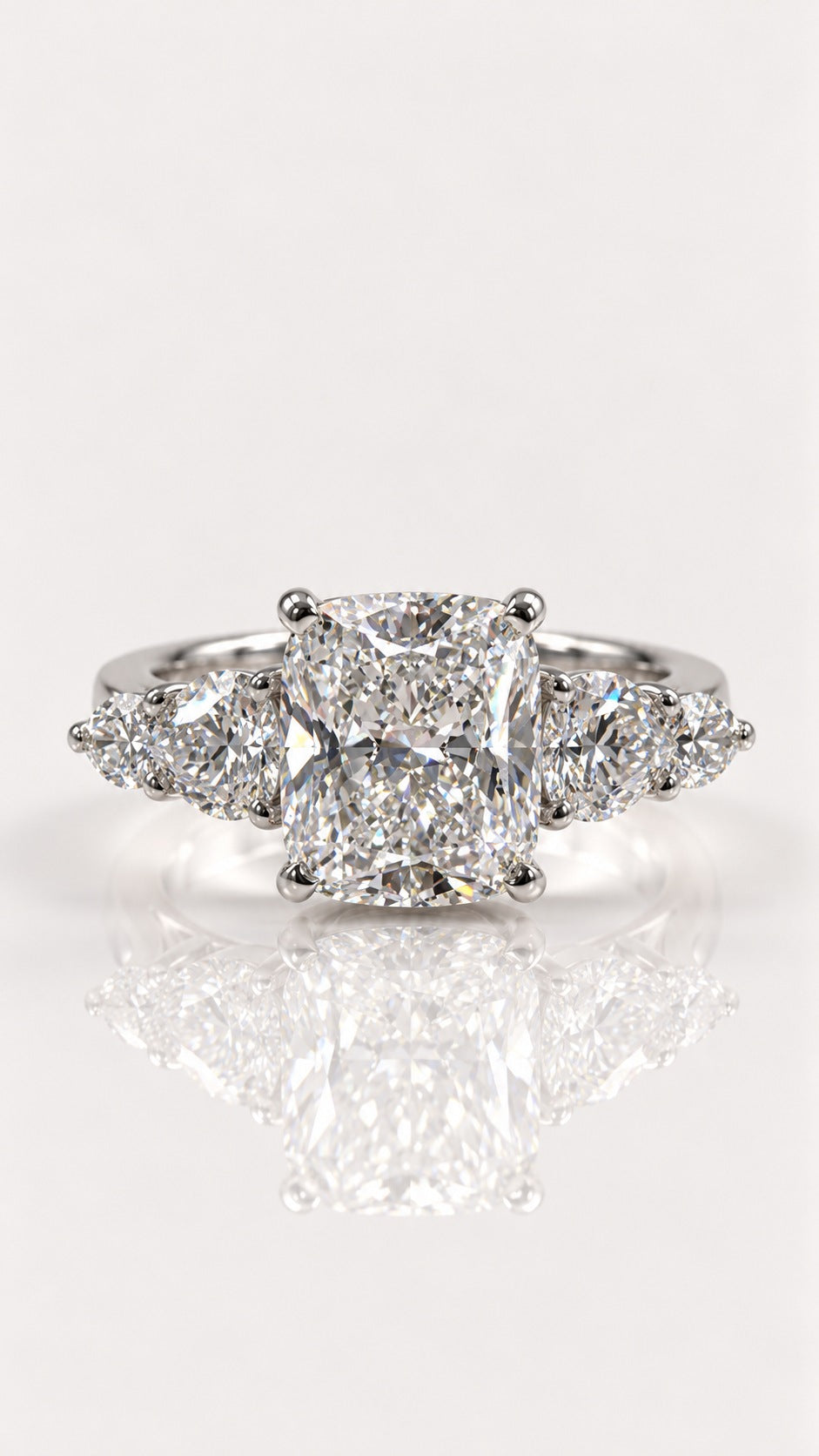 Elongated Cushion Diamond Five-Stone Engagement Ring – front view, white gold