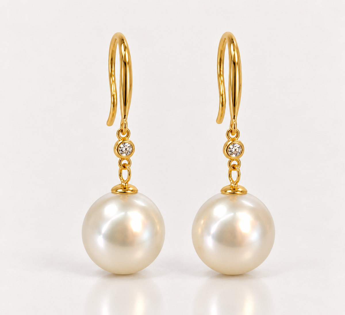 South Sea Pearl & Bezel Diamond Drop Earrings, 18ct Yellow Gold – yellow gold