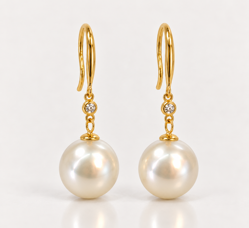 South Sea Pearl & Bezel Diamond Drop Earrings, 18ct Yellow Gold – yellow gold