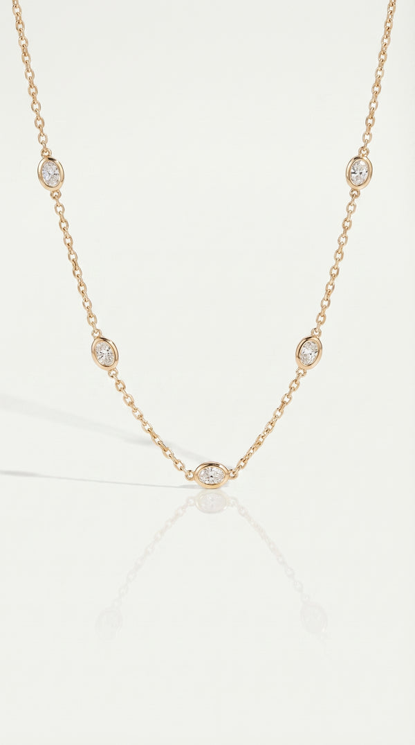 Pure Line - 12 Diamonds Oval cut Bezel Set Fine Necklace — Levendi Jewellers