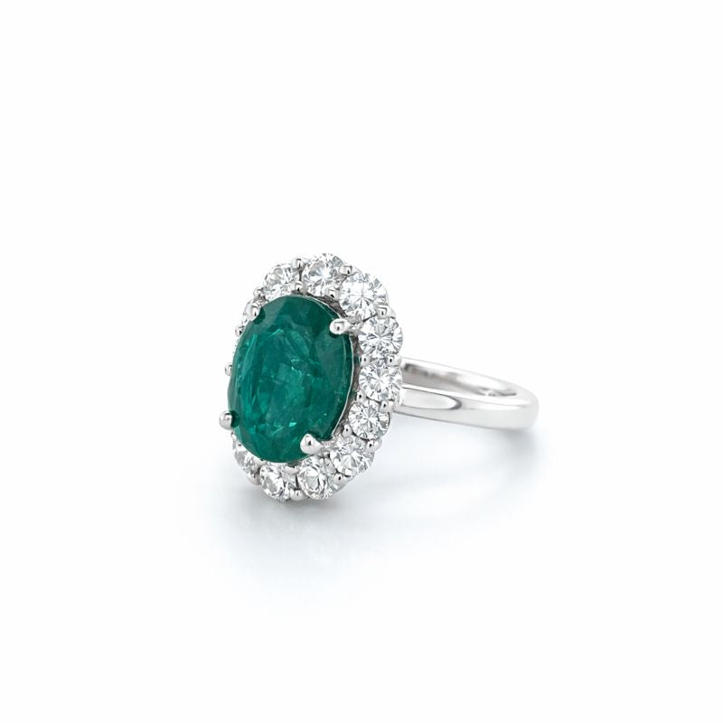 The Majesty Athena - Green Emerald Diamonds Halo, view 2 — Levendi Jewellers