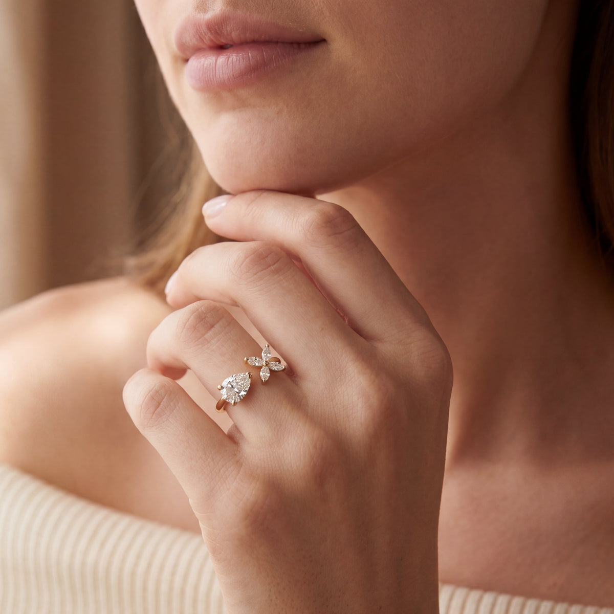 Levendi Toi & Moi - Pear Flower Engagement Ring, view 2 — Levendi Jewellers