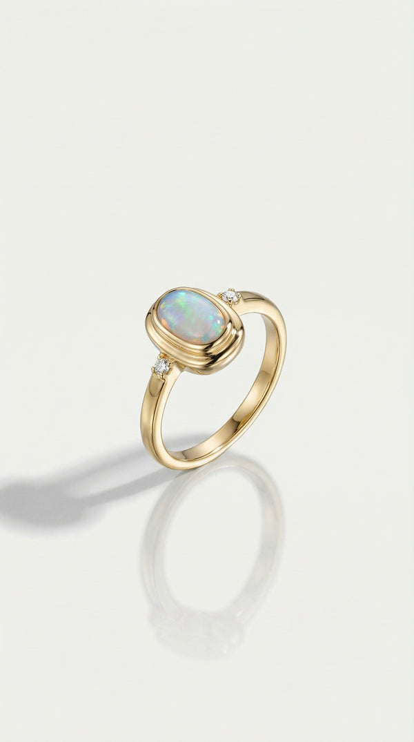 Australian Boulder Opal & Diamonds Trilogy Ring — Levendi Jewellers