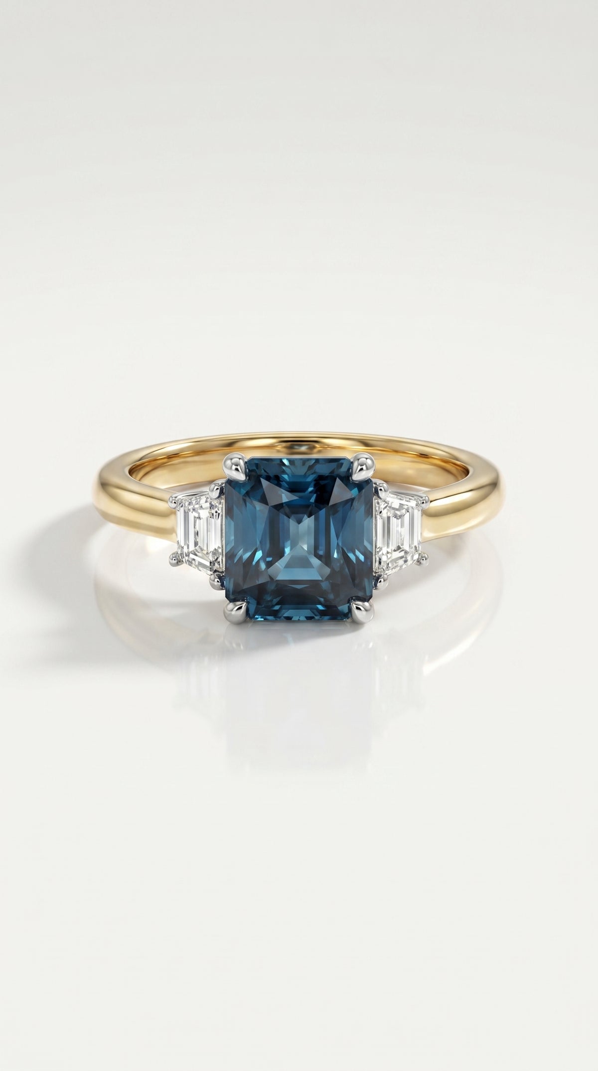 Levendi Classic Trilogy - Radiant Cut Australian Teal Sapphire Engagement Ring — Levendi Jewellers