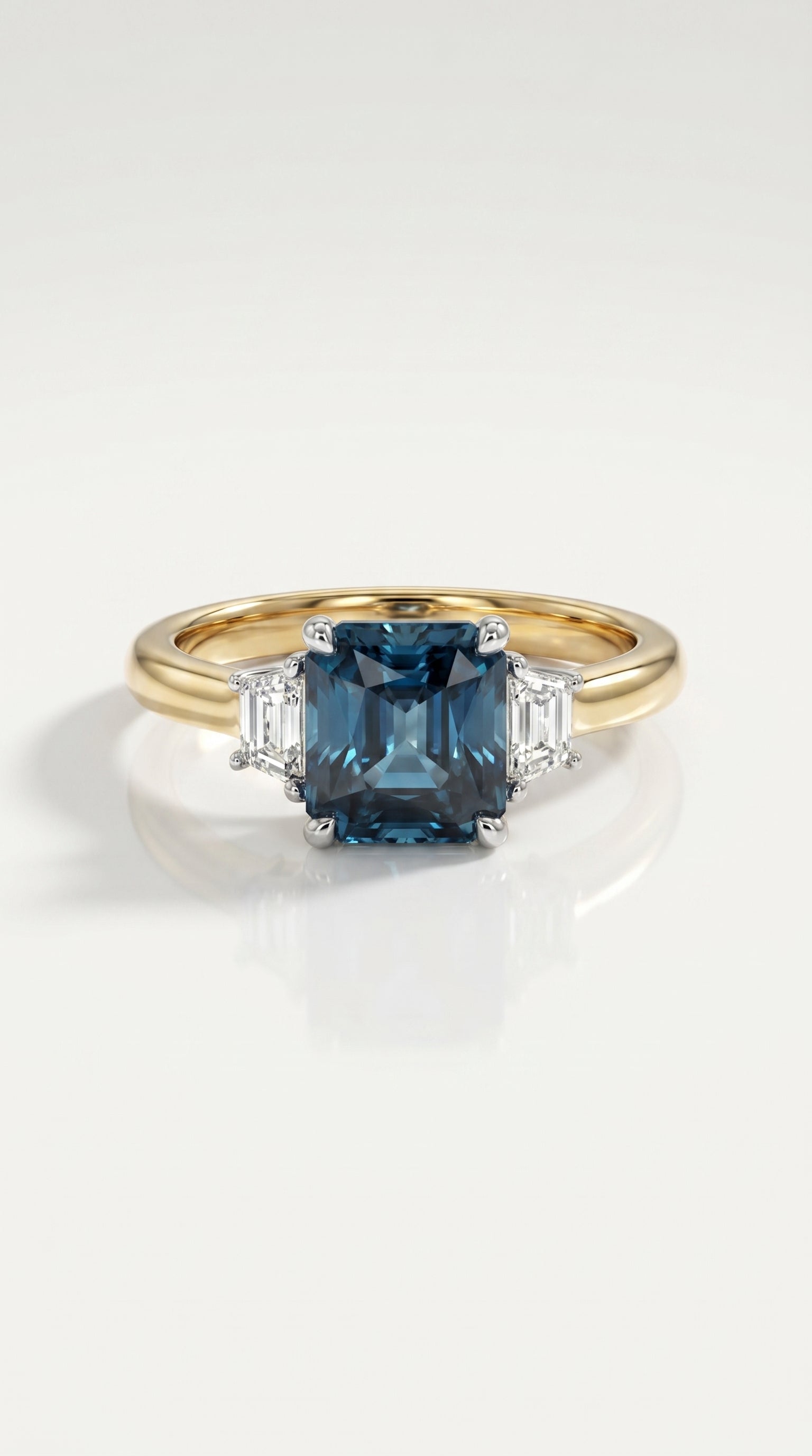 Levendi Classic Trilogy - Radiant Cut Australian Teal Sapphire Engagement Ring