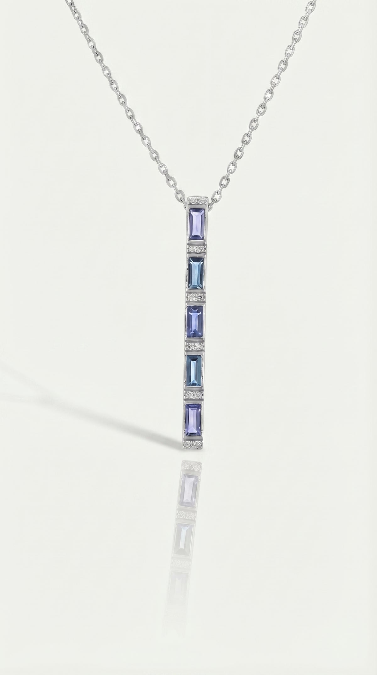 Rainbow - Sapphire, Iolite & London Blue Topaz Baguette Long Necklace — Levendi Jewellers