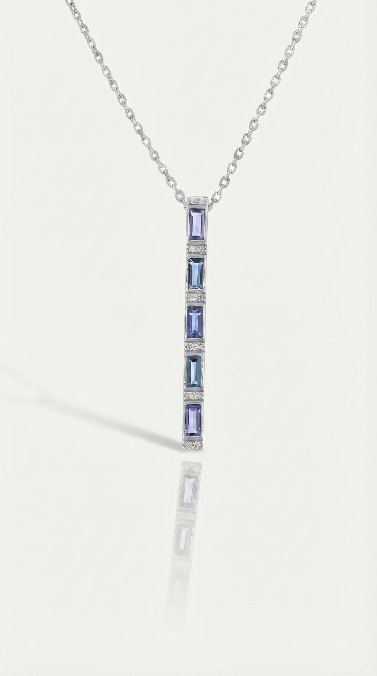 Rainbow - Sapphire, Iolite & London Blue Topaz Baguette Long Necklace