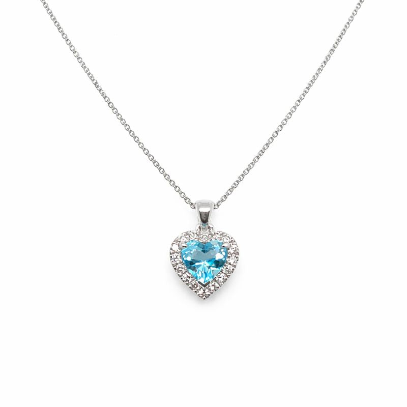 Classic - Heart Aquamarine Halo Diamond Pendant