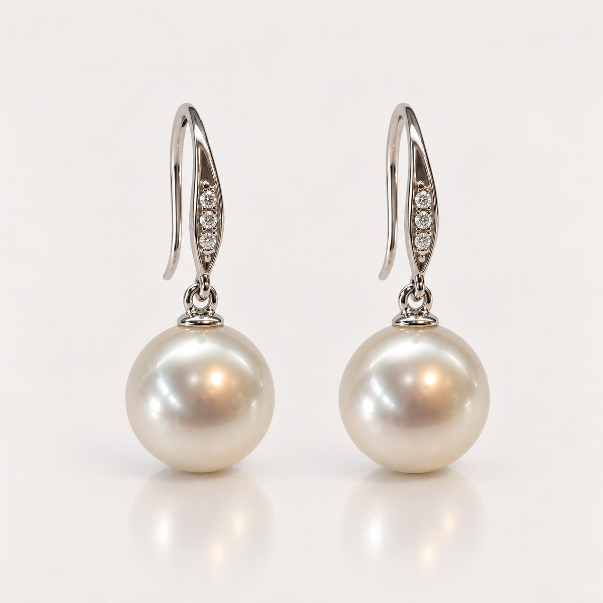 South Sea Pearl & Diamond Drop Earrings, 18ct White Gold – white gold