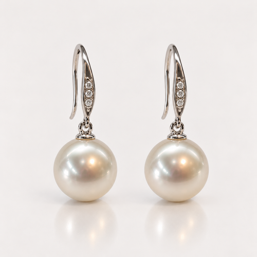 South Sea Pearl & Diamond Drop Earrings, 18ct White Gold – white gold