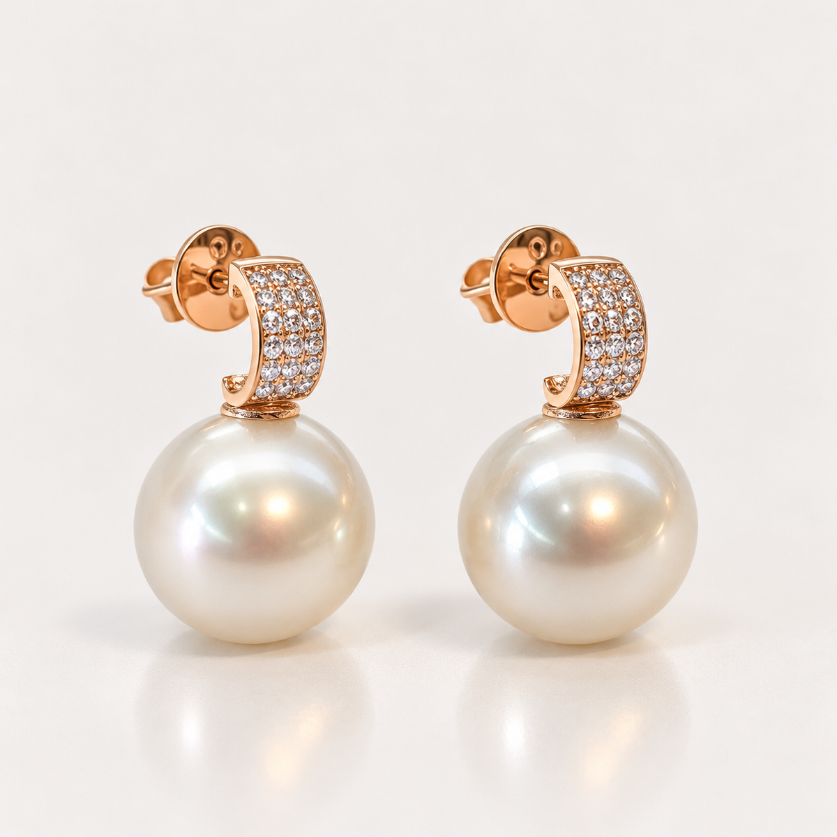 Oval South Sea Pearl & Pavé Diamond Huggie Earrings, 18ct Rose Gold – rose gold