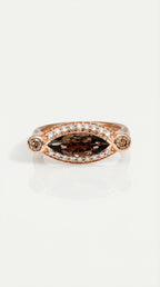 Dark Champagne Diamond Marquise Set East West Signet Ring — Levendi Jewellers