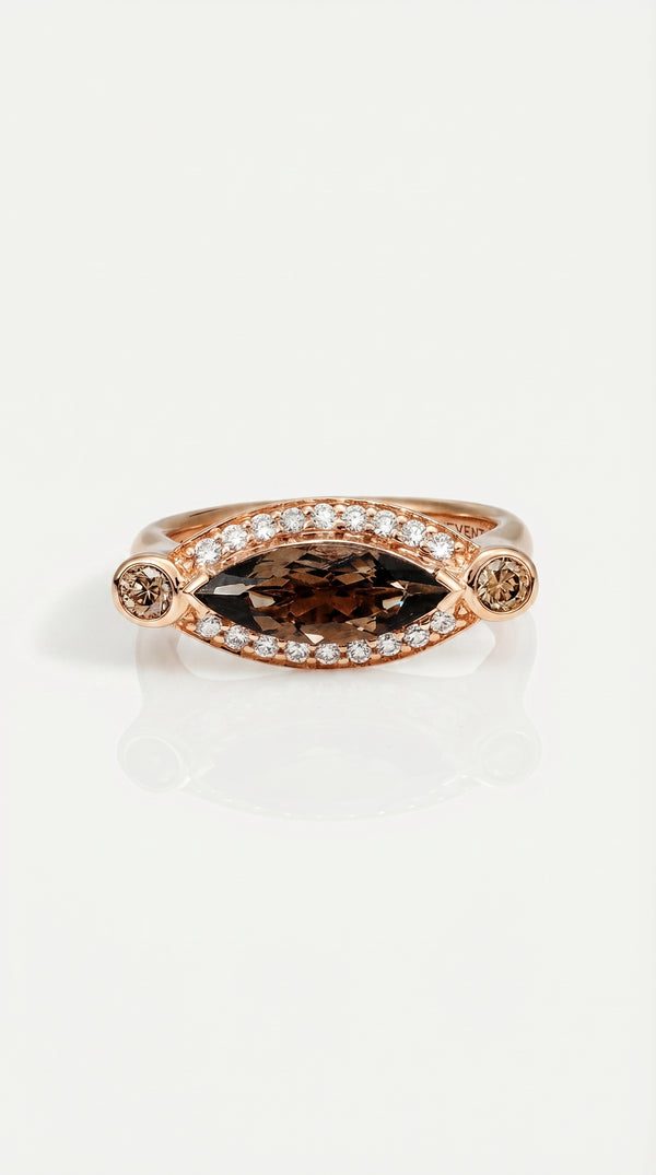 Dark Champagne Diamond Marquise Set East West Signet Ring — Levendi Jewellers