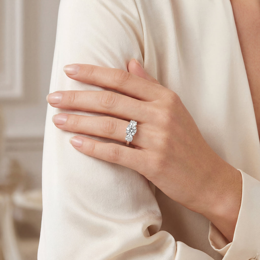 Levendi Classic Trilogy - Round Engagement Ring, view 2 — Levendi Jewellers