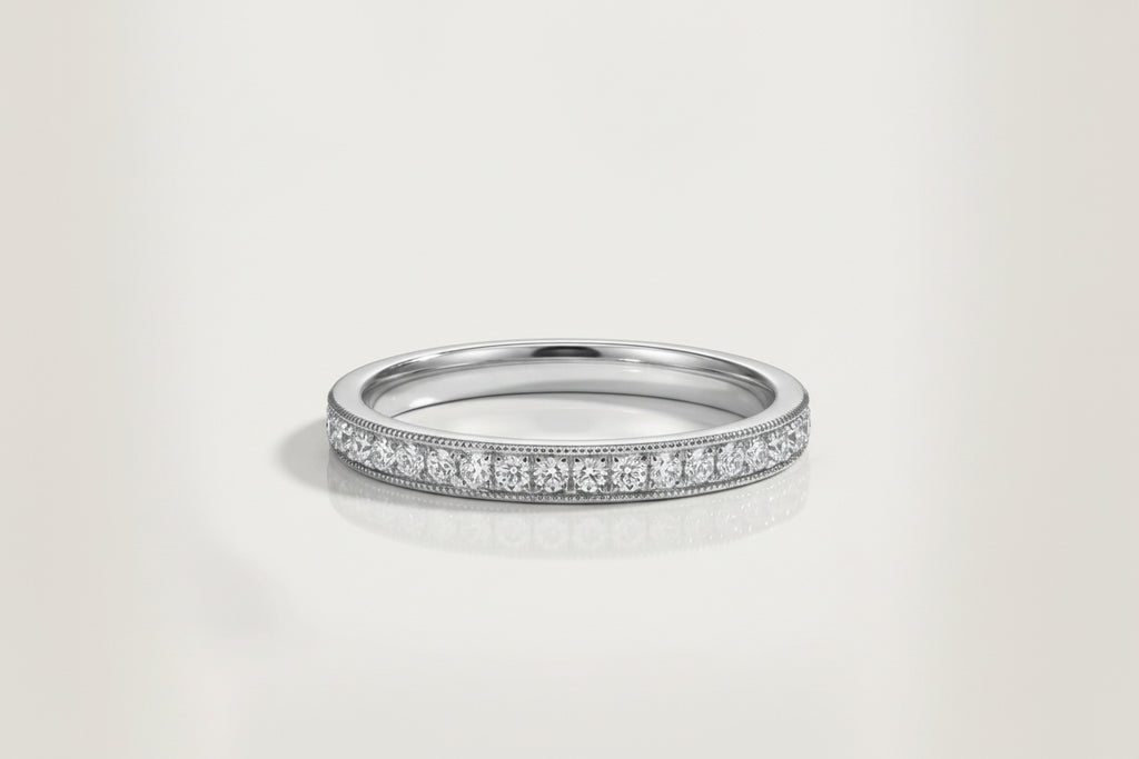 Wedding Band - Milgrain White Gold Micro Pave Channel Diamond — Levendi Jewellers