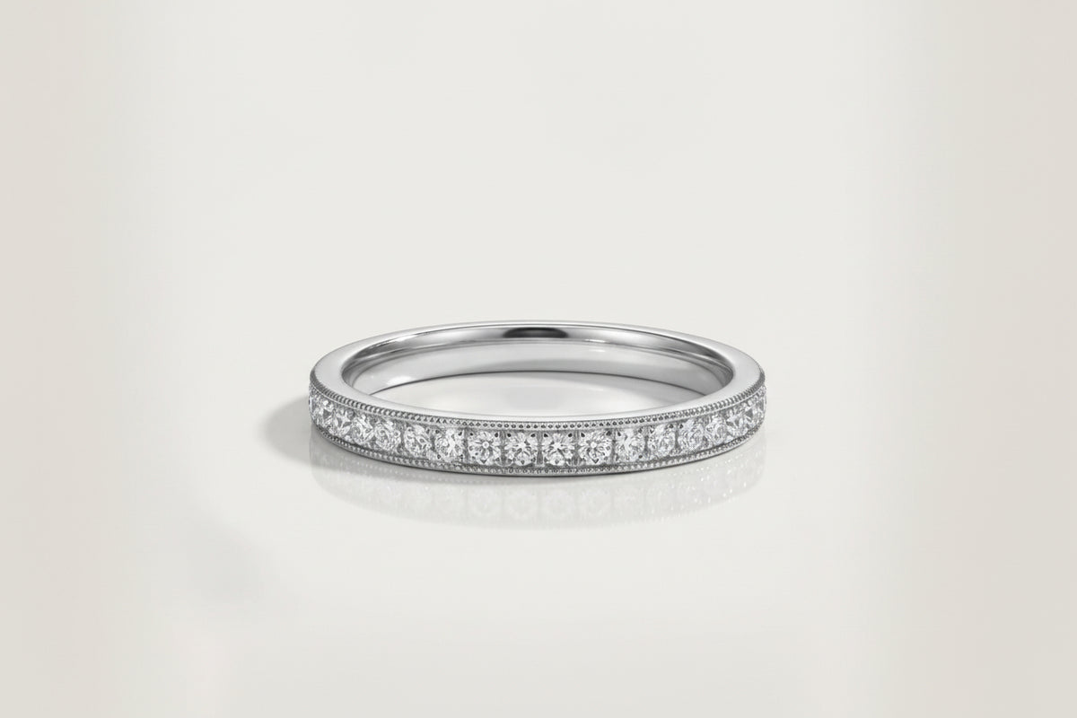 Wedding Band - Milgrain White Gold Micro Pave Channel Diamond — Levendi Jewellers