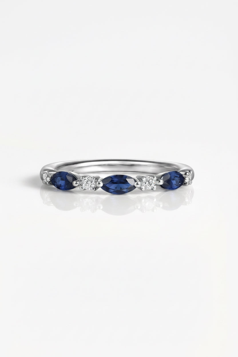Wedding Band - White Gold Marquise Sapphire and Diamond.