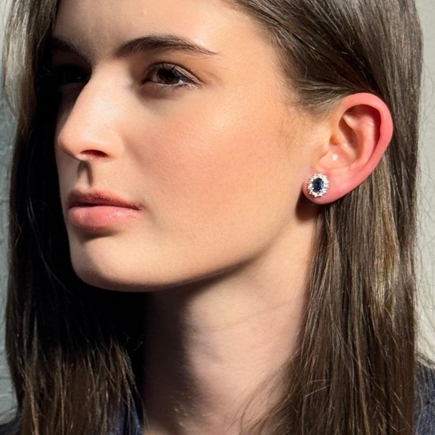 Blue Sapphire & Star Halo Earrings