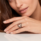 Morganite & Champagne Diamond Pave Signet Ring, view 2 — Levendi Jewellers