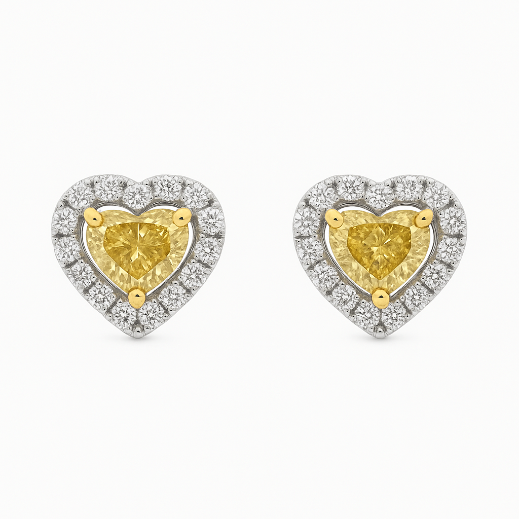 Amour - Yellow Diamond Heart Shape Studs Earrings
