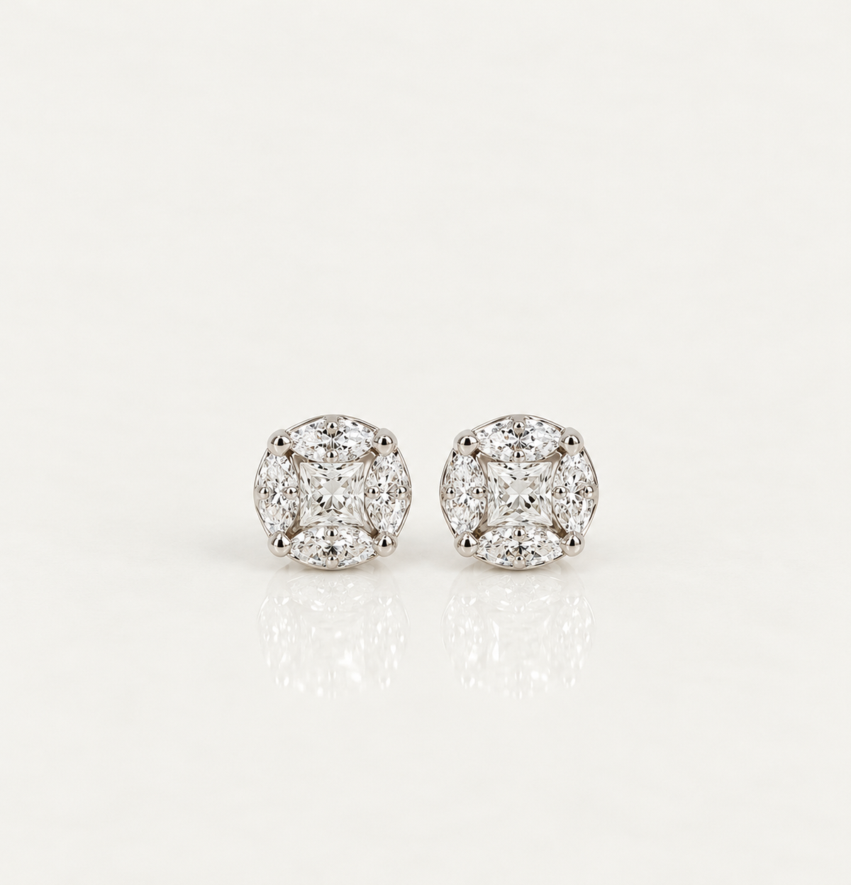 Princess cut Diamond Halo Studs