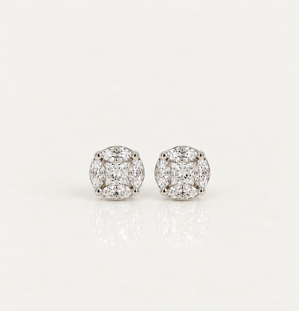 Princess cut Diamond Halo Studs