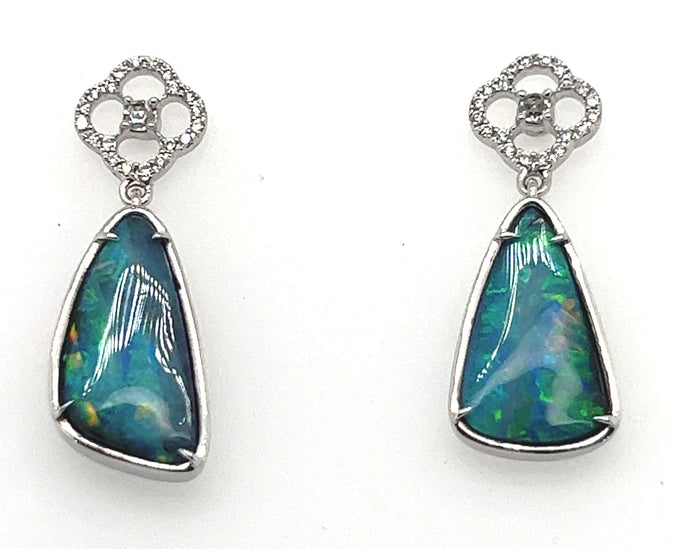 Boulder Opal Diamond Drop Earrings